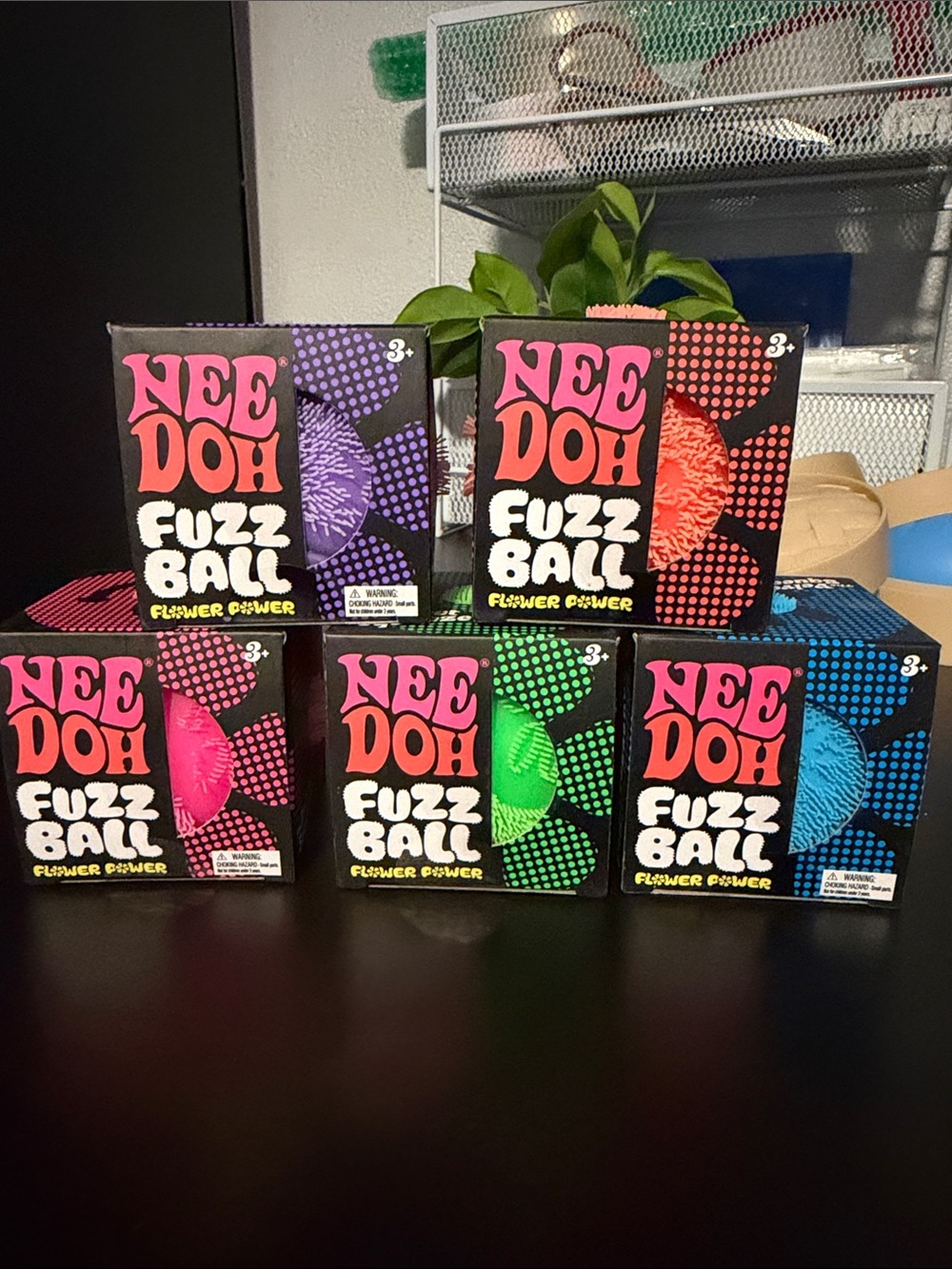 FIVE NeeDoh Fuzz Balls- Assorted Colors (Pink, Purple,Orange,Green, Blue) Athn